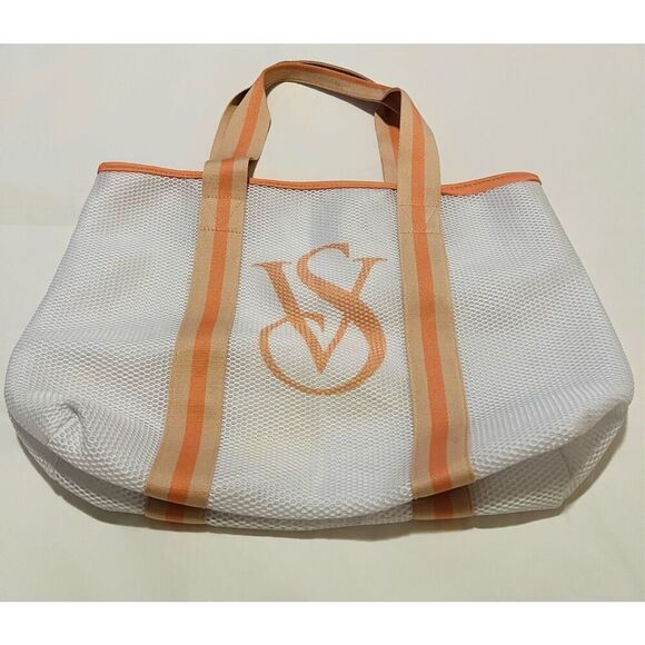 Victoria's Secret white and orange mesh tote bag - Picture 1 of 5